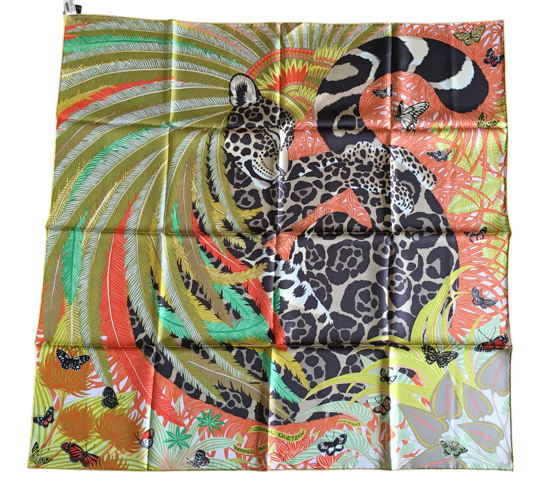 Hermes Silk Twill Scarf “Jaguar Quetzal” by Alice Shirley.