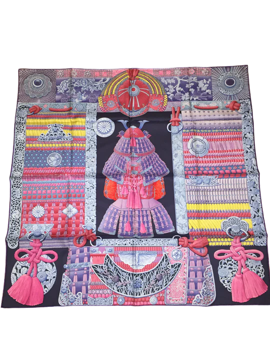 Hermes Silk Scarf Parures de Samourais by Aline Honore – Hermes Hermes Silk Scarf Parures de Samourais by Aline Honore – Hermes