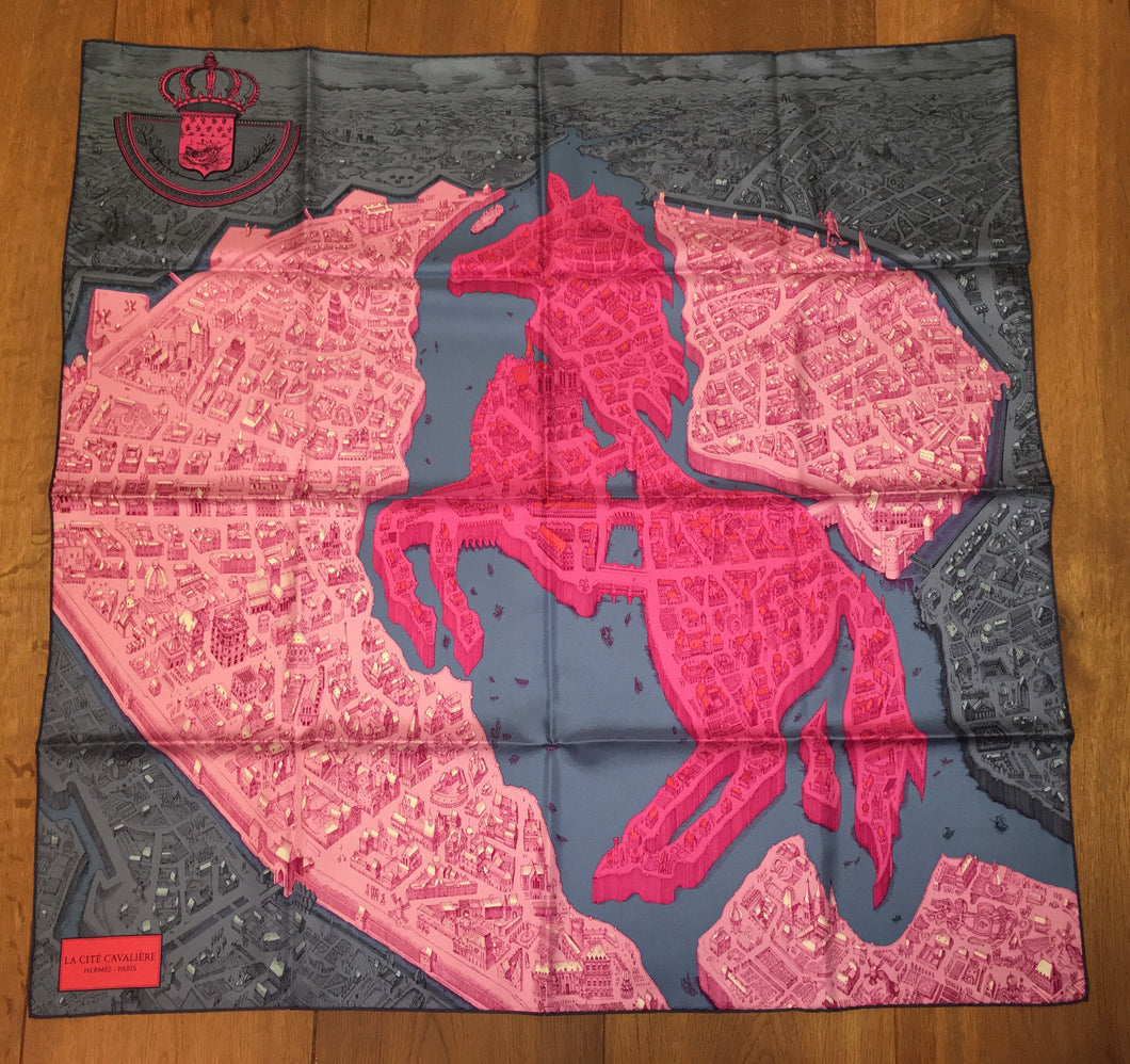 Hermes Silk Twill Scarf “La Cite Cavaliere” by Octave Marsal.