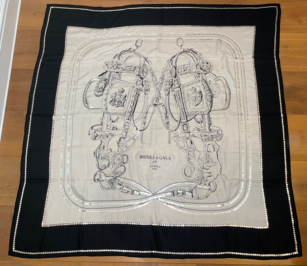 Hermès Brides de Gala Cashmere/Silk Precieux with Sterling silver sequins & beads shawl 140
