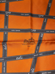 Bolduc Hermes Silk Scarf Orange & Brown 90cm Twill