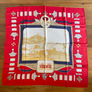 Hermes silk scarf "Rocher de la Vierge, Le Port, Vieux Villa Eugenia A Biarritz” by Hugo Grygkar.