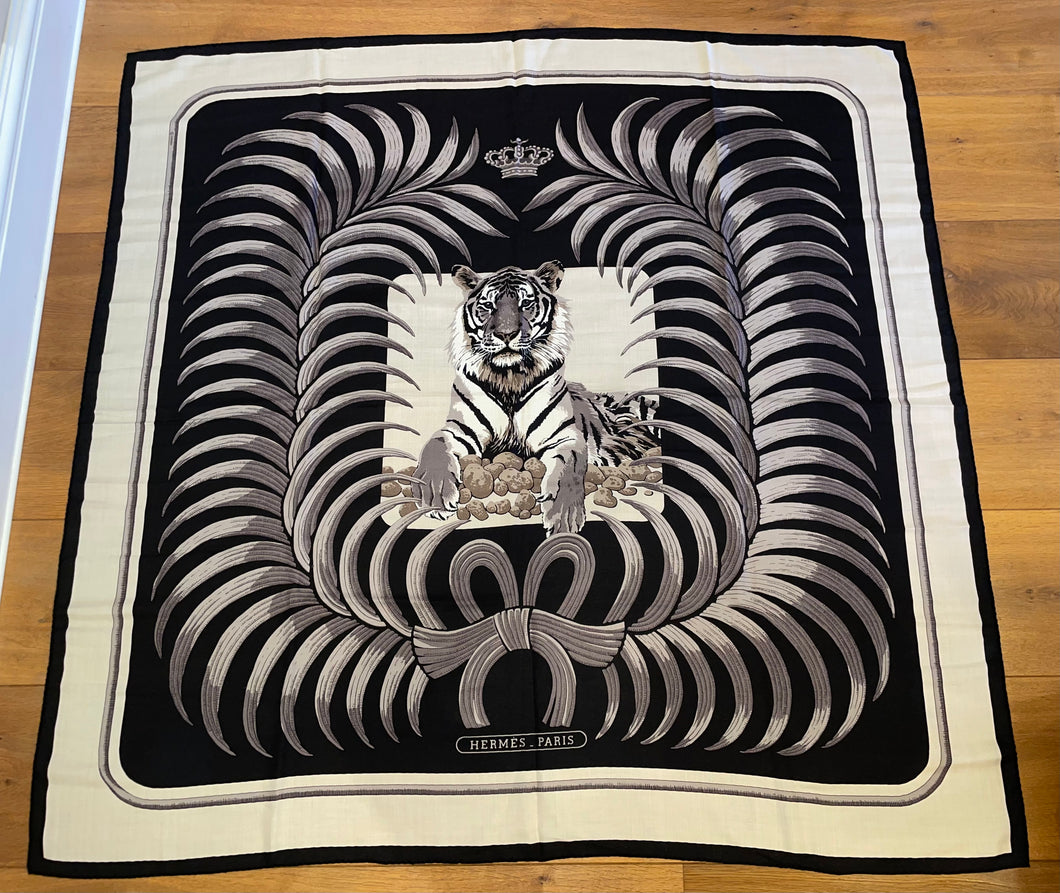 Hermes Cashmere/Silk GM Shawl “Tigre Royal” 140.
