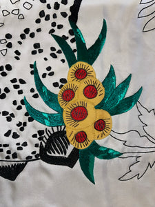 Precious Embroidered Hermes Silk Shawl “Les Leopards Oiseaux Fleuris” by Christiane Vauzelles 140
