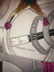 Precious Embroidered Hermes Silk Maxi Twilly “Eperon D’Or Oiseaux Fleuris”