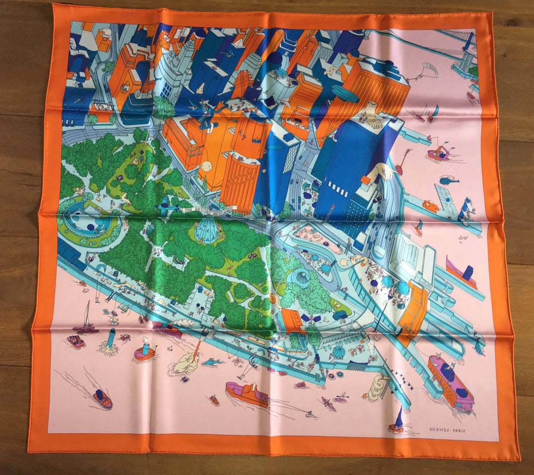 Hermes Silk Scarf “The Battery New-York” by Ugo Gattoni.