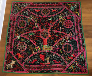 Hermes Cashmere and Silk GM Shawl “Peuple Du Vent” by Christine Henry 140.