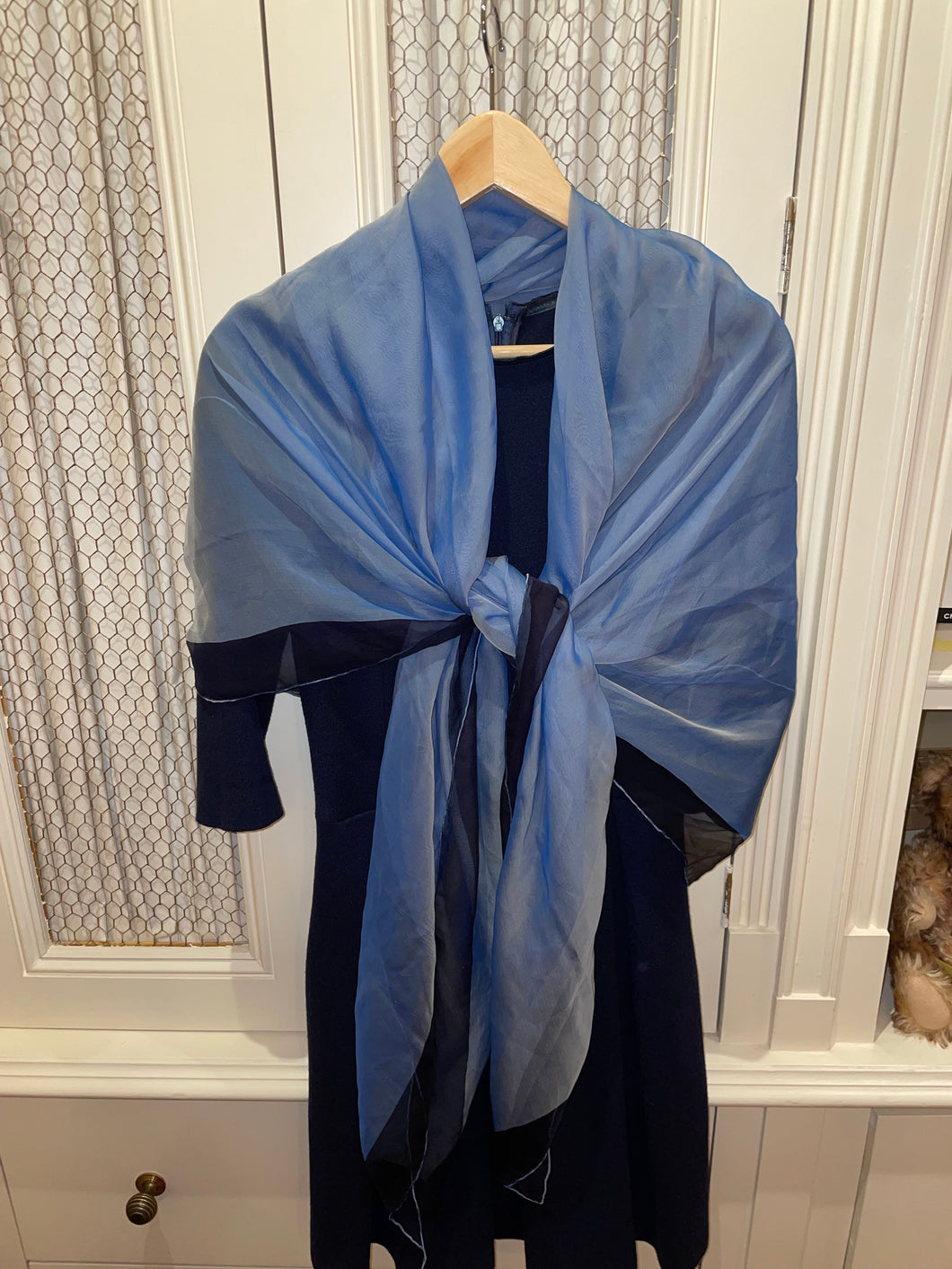 Hermes Silk Mousseline GM Shawl in blue colour 140.