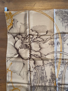 Hermes Silk Scarf "A l'Ombre des Pivoines". Designed by Octave Marsal/Théo de Gueltzl.