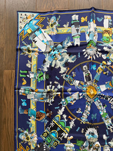 Hermes Washed Silk Scarf “Kachinas” by Kermit Oliver.