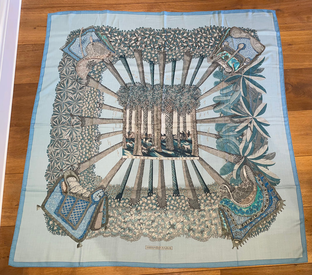 Hermes Cashmere and Silk GM Shawl “Ombres et Lumieres” by Annie Faivre 140.