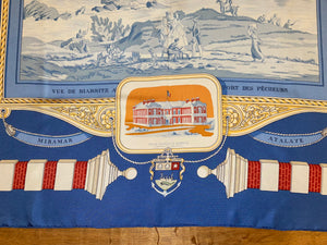 Hermes silk scarf "Rocher de la Vierge, Le Port, Vieux Villa Eugenia A Biarritz” by Hugo Grygkar