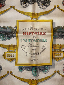Hermes Silk Scarf «PETITE HISTOIRE DE L’AUTOMOBILE» by Hugo Grygkar.