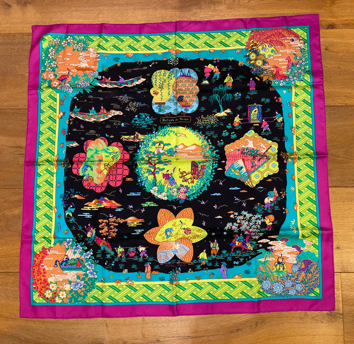 HERMES 100% SILK TWILL Scarf « Ballade de Heian » by Natsuno Hidaka.