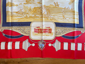 Hermes silk scarf "Rocher de la Vierge, Le Port, Vieux Villa Eugenia A Biarritz” by Hugo Grygkar.