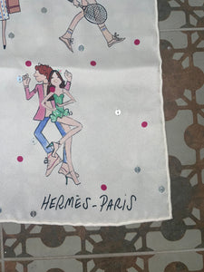 Hermes Beaded Vintage Silk Scarf “Les Parisiennes De Kiraz“ by Edmond Kiraz.