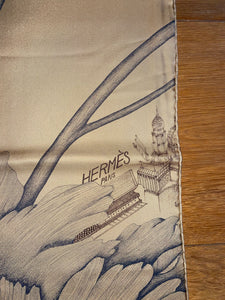 Hermes Silk Scarf "A l'Ombre des Pivoines". Designed by Octave Marsal/Théo de Gueltzl.